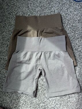 Neutral High-Waist Seamless Biker Shorts Duo - Taupe & Chocolate